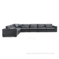 Adjustable sectional u shape sectional leather sofa